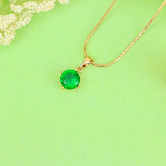 "Round Green Stone Pendant in Rose Gold Finish, XPPT1560 - Picture 9 of 14